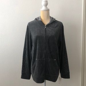 Velour Hoodie with Rhinestones
